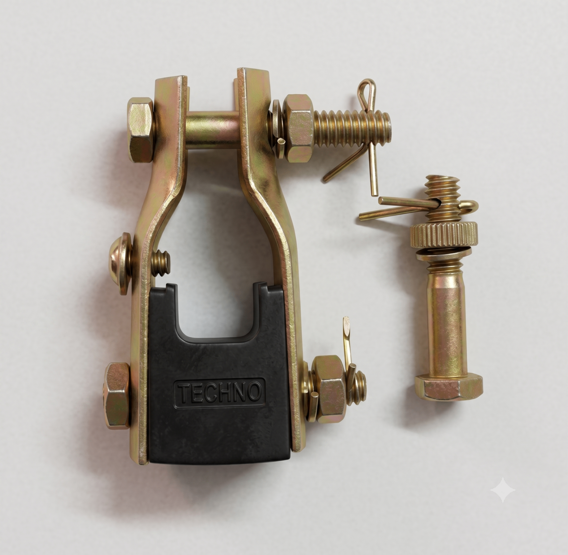 Precision-machined shackle assembly with pins and fasteners by Gurmann Engineering Industries